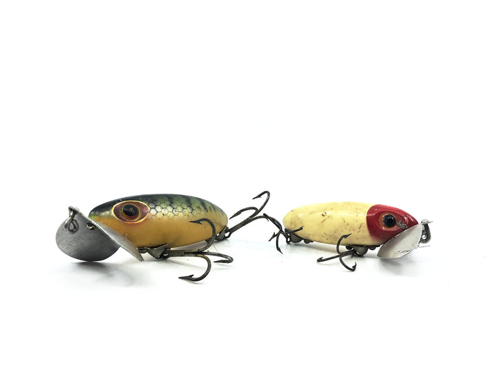 Two Arbogast Jitterbug Perch/Red & White Colors