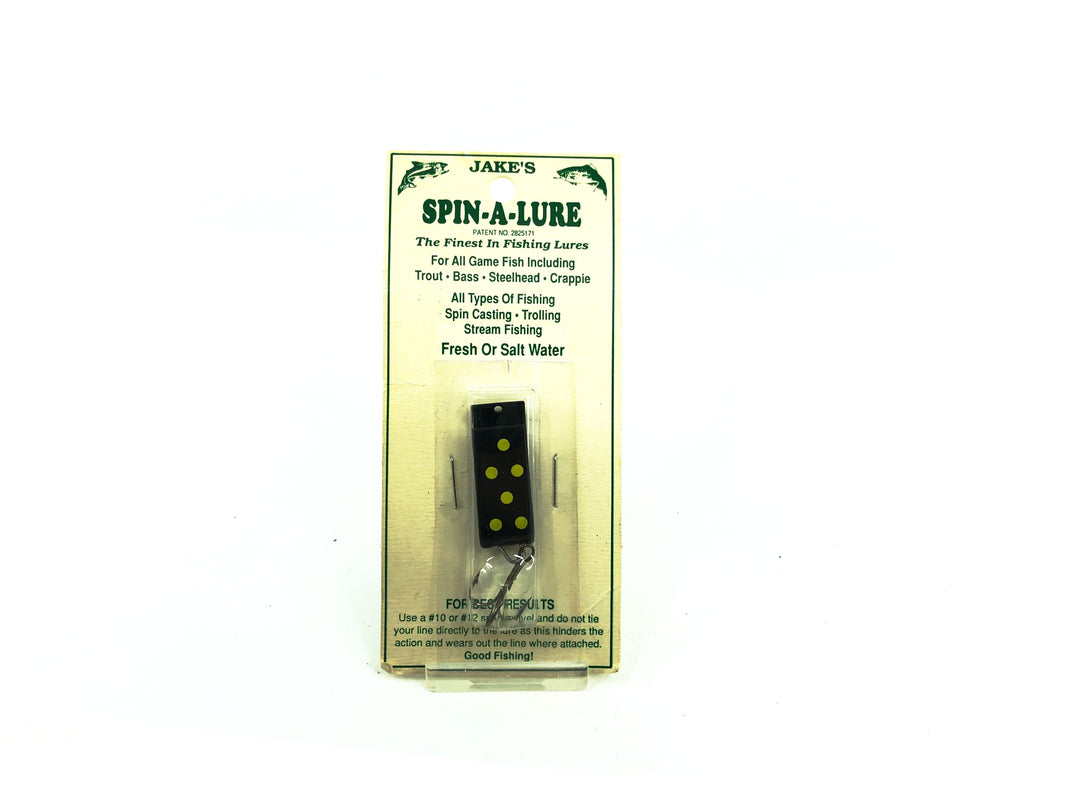Jake's Spin-A-lure, Black/Yellow Spots, New on Card