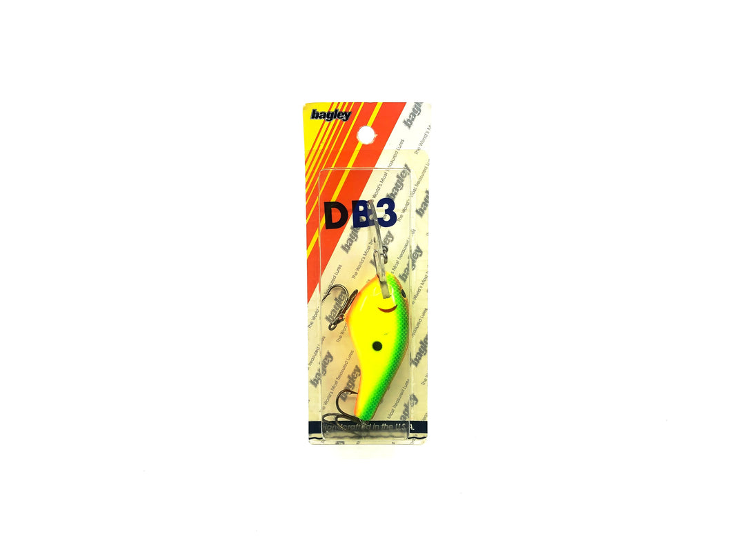 Bagley Diving B3 DB3-RB69 Rootbeer Green on Chartreuse Color, New on Card, Florida Bait