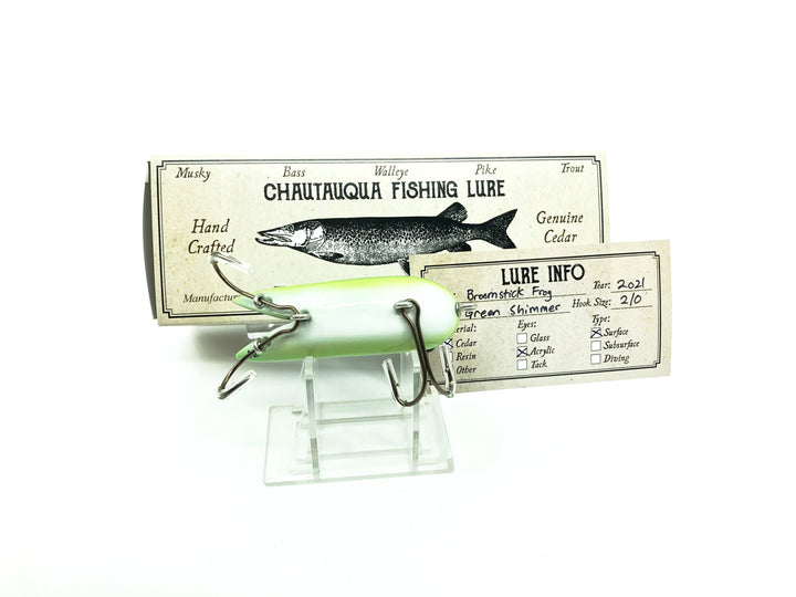 Chautauqua Special Order Wooden Broomstick Frog in Green Shimmer Color