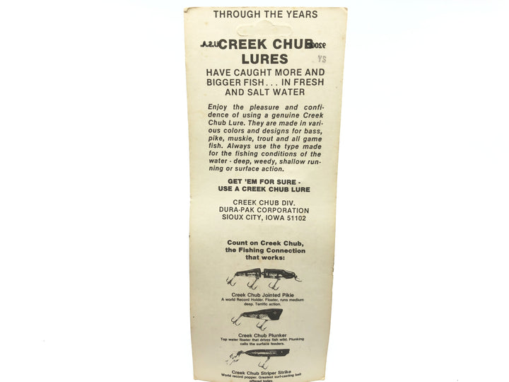 Sioux City Iowa Creek Chub 9200P Plunker in Yellow Spots Color On Card