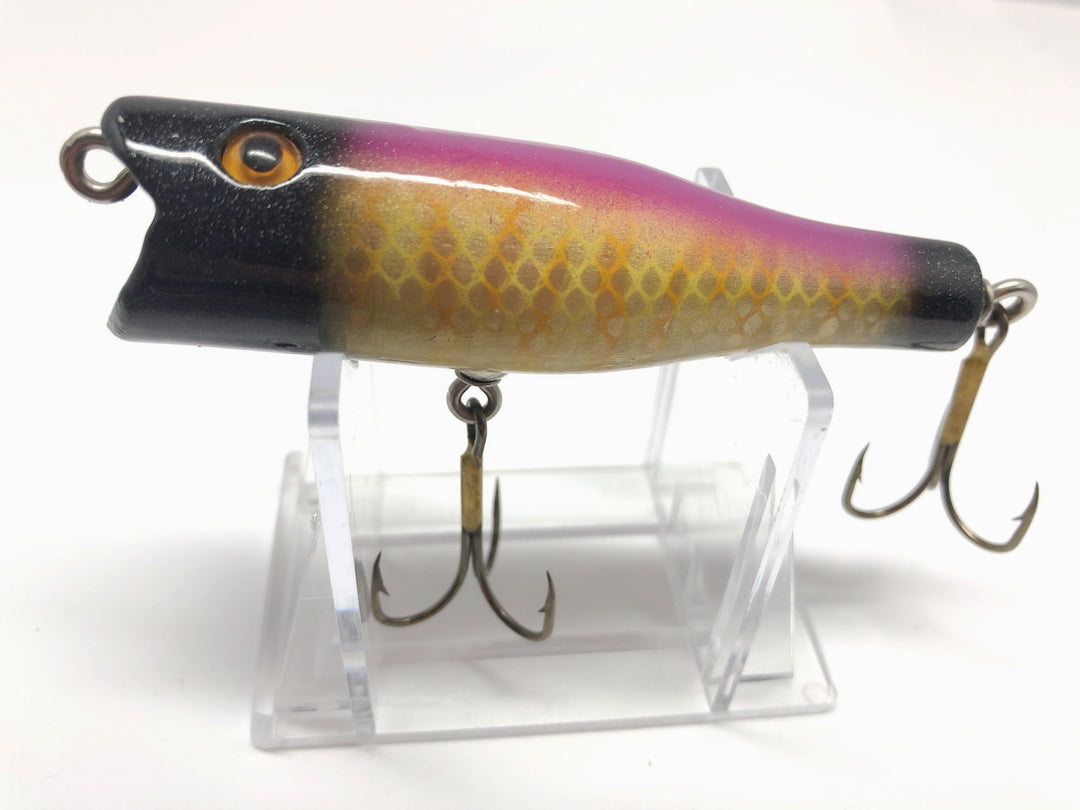 Chautauqua Glass Eyed Popper Wooden Lure in Neon Bandit Color