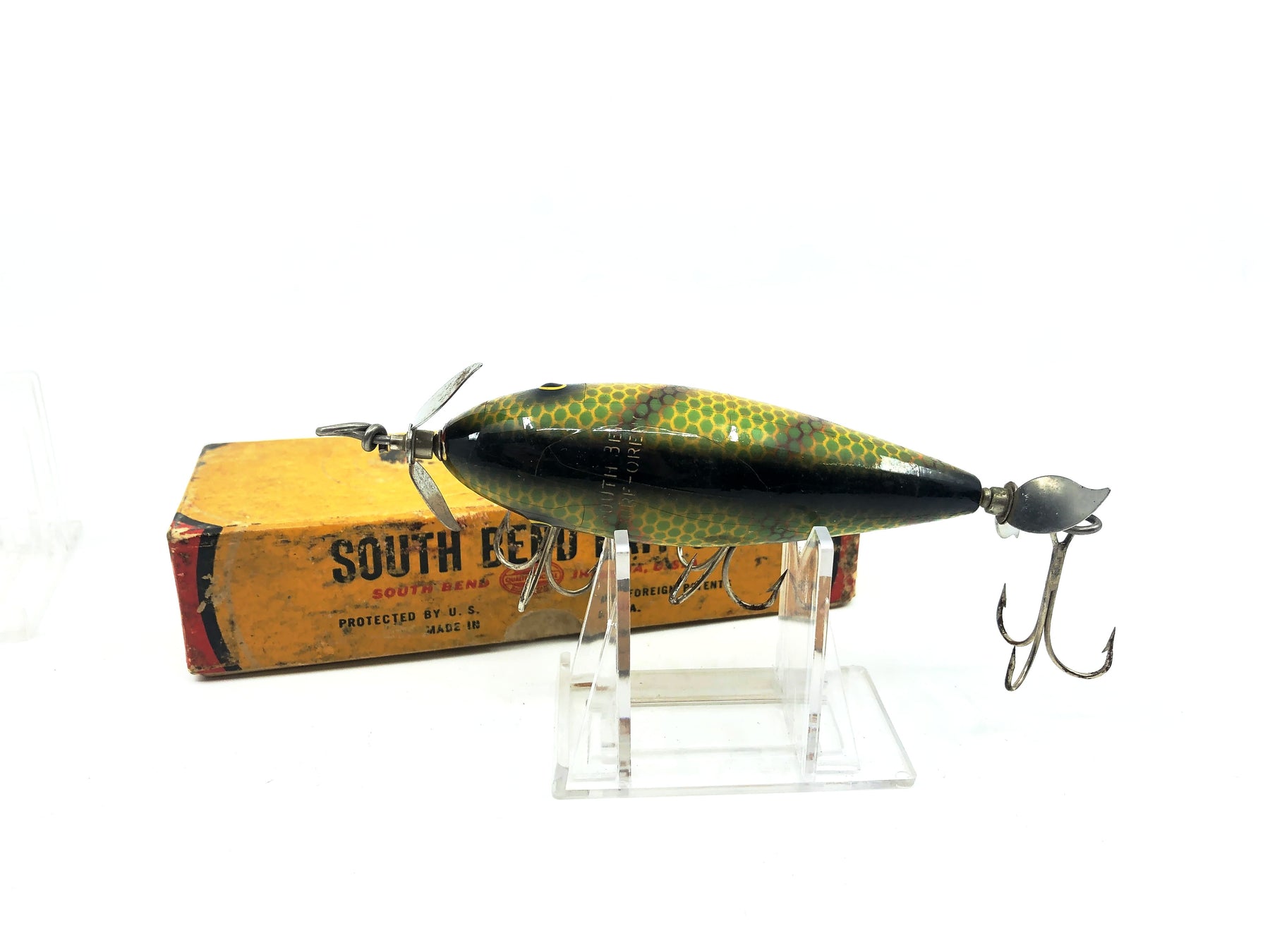 Leurre de pêche vintage South Bend Surf Oreno 963 GCBW en bois avec Leurre de pêche vintage South Bend Surf Oreno 963 GCBW en bois avec