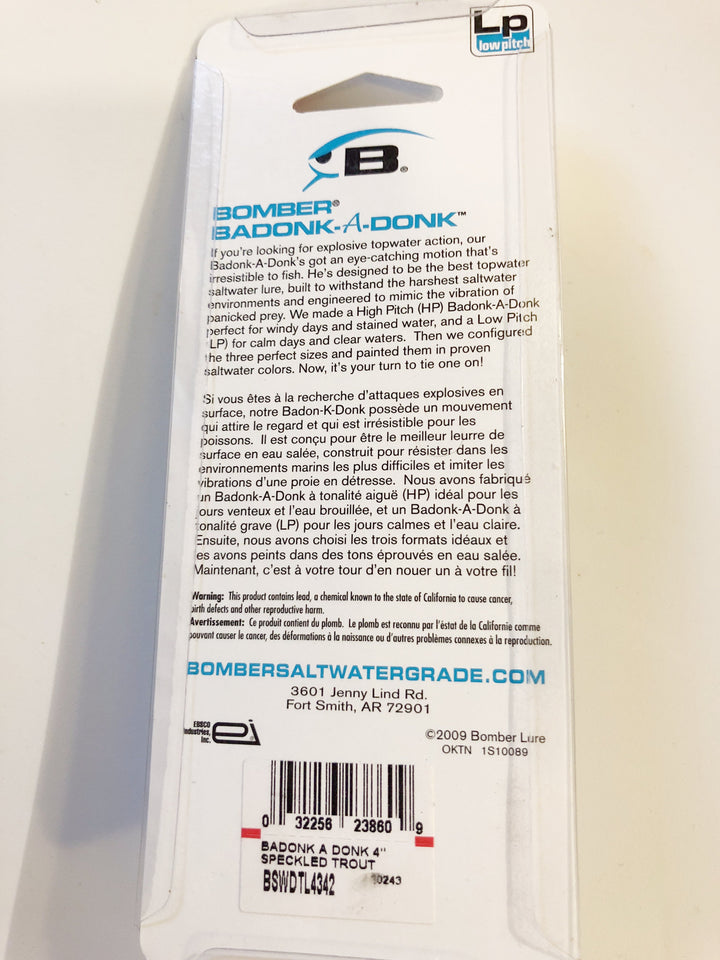 Bomber Badonk-A-Donk New on Card Speckled Trout Color