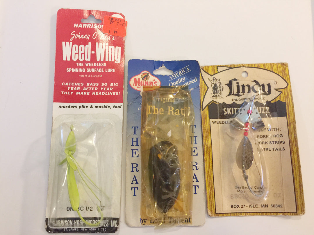 Lindy Skitter Bug, Harrison Weed-Wing, Mann's The Rat All Lures NOC One Price!
