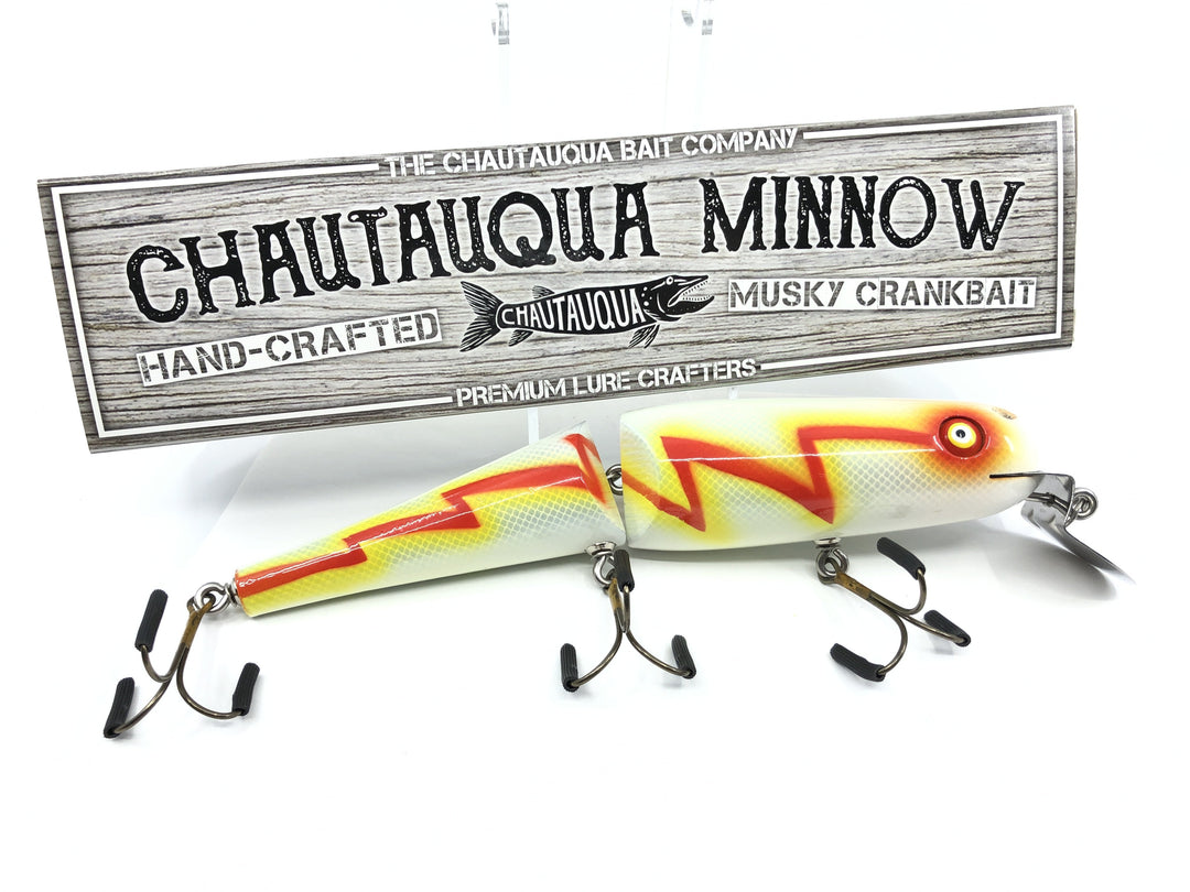 Jointed Chautauqua 8" Minnow Musky Lure Special Order Color "White Bolt"