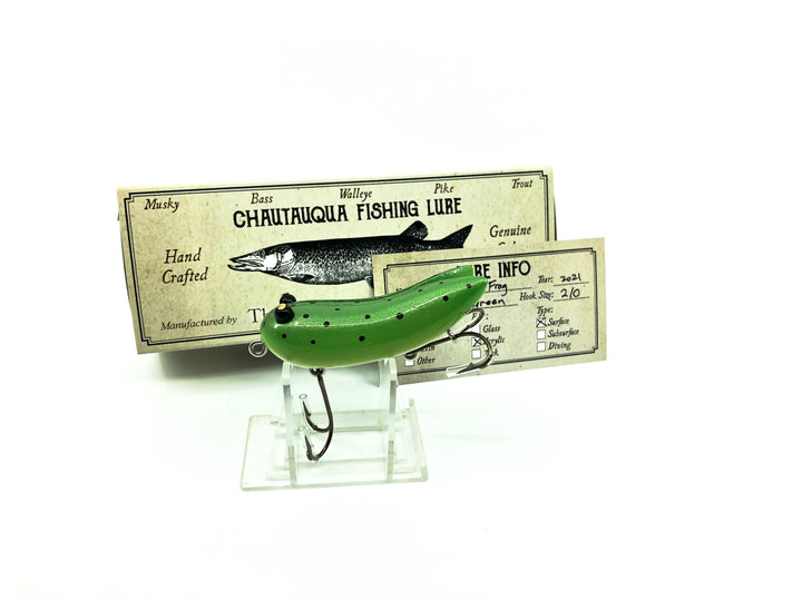 Chautauqua Special Order Wooden Broomstick Frog in Speckled Green Frog Color
