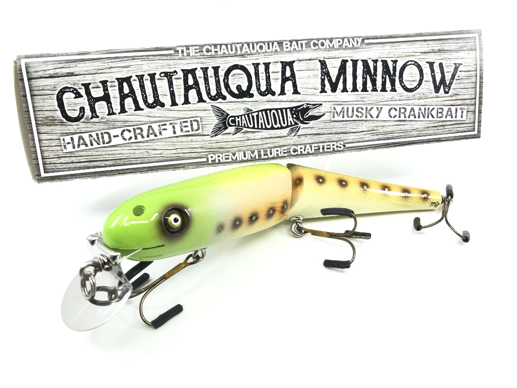 Jointed Chautauqua 8" Minnow Musky Lure Special Order Color "Green Apple Seeds"
