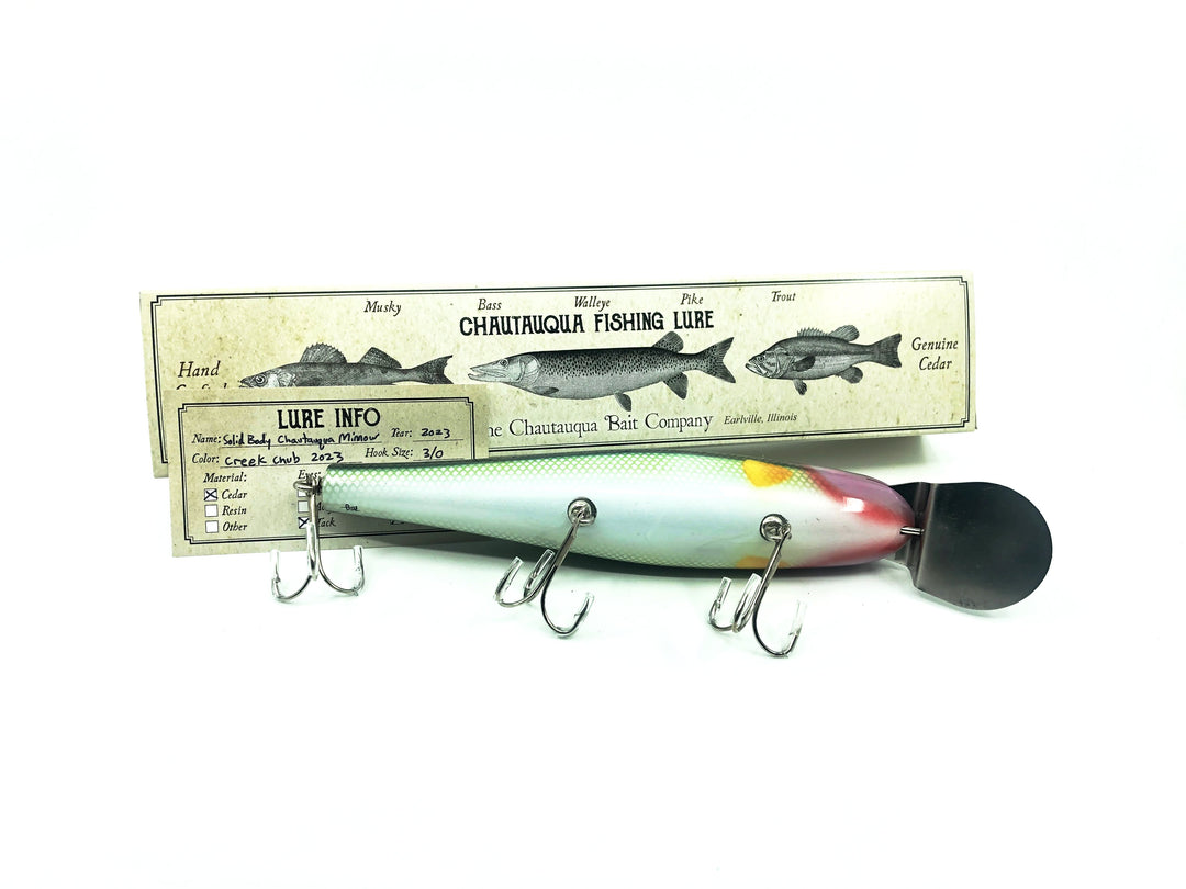 Solid Body Chautauqua 8" Minnow Musky Lure, 2023 Creek Chub Color