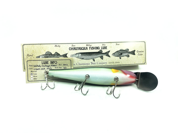 Solid Body Chautauqua 8" Minnow Musky Lure, 2023 Creek Chub Color