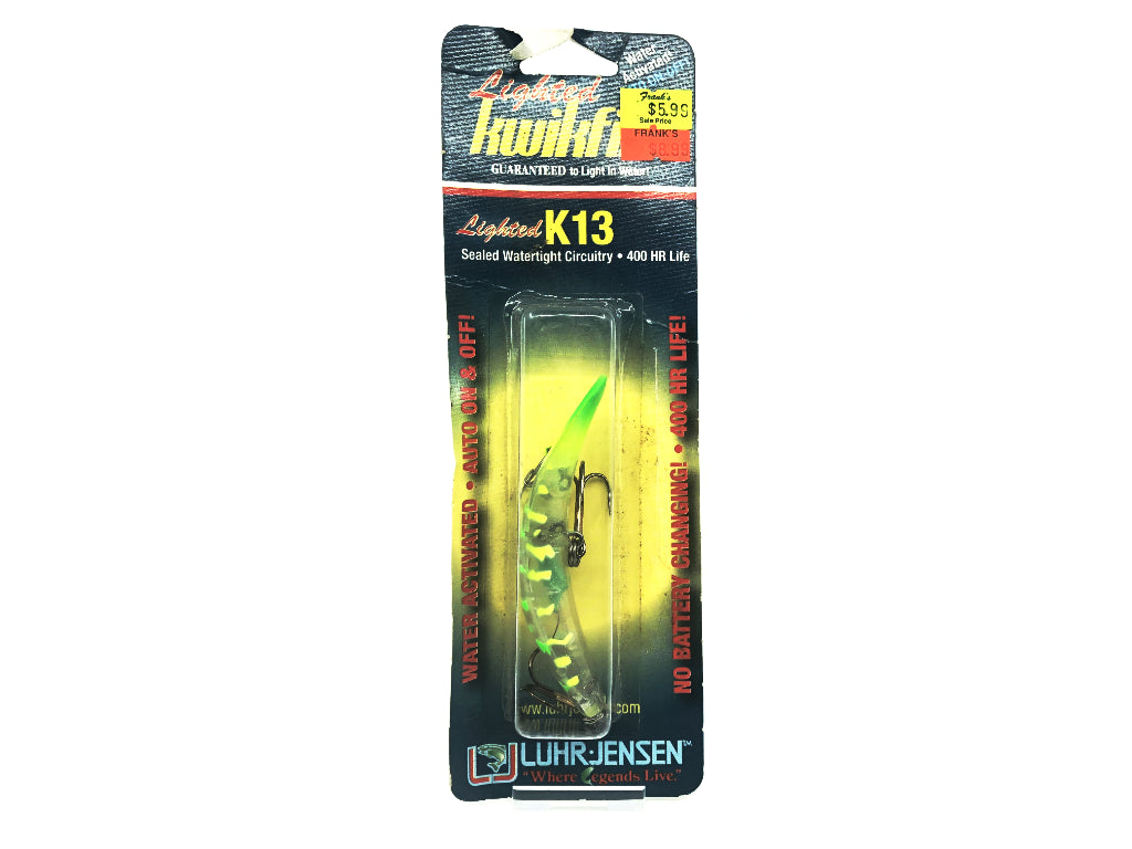 Luhr-Jensen Lighted Kwikfish K13 New on Card Tiger Taxi Color