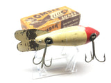 Vintage Wooden Bomber Lure in Box Red Head and White Color 04