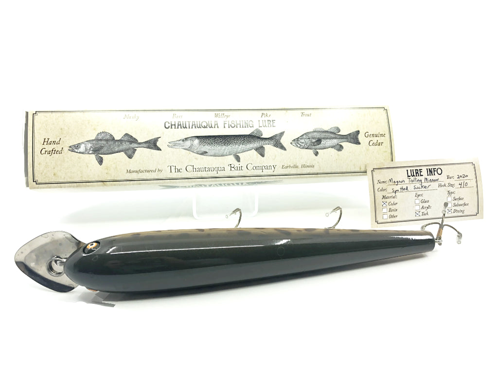 Chautauqua Special Order Wooden Magnum Trolling Minnow in Spotted Sucker Color 2020