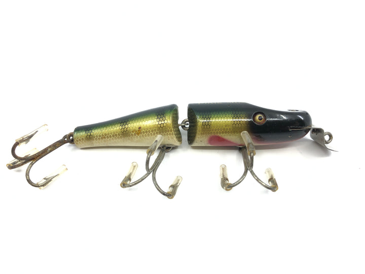 Creek Chub 2600 Jointed Pikie Minnow in Perch Color 2601 Wooden Lure Glass Eyes