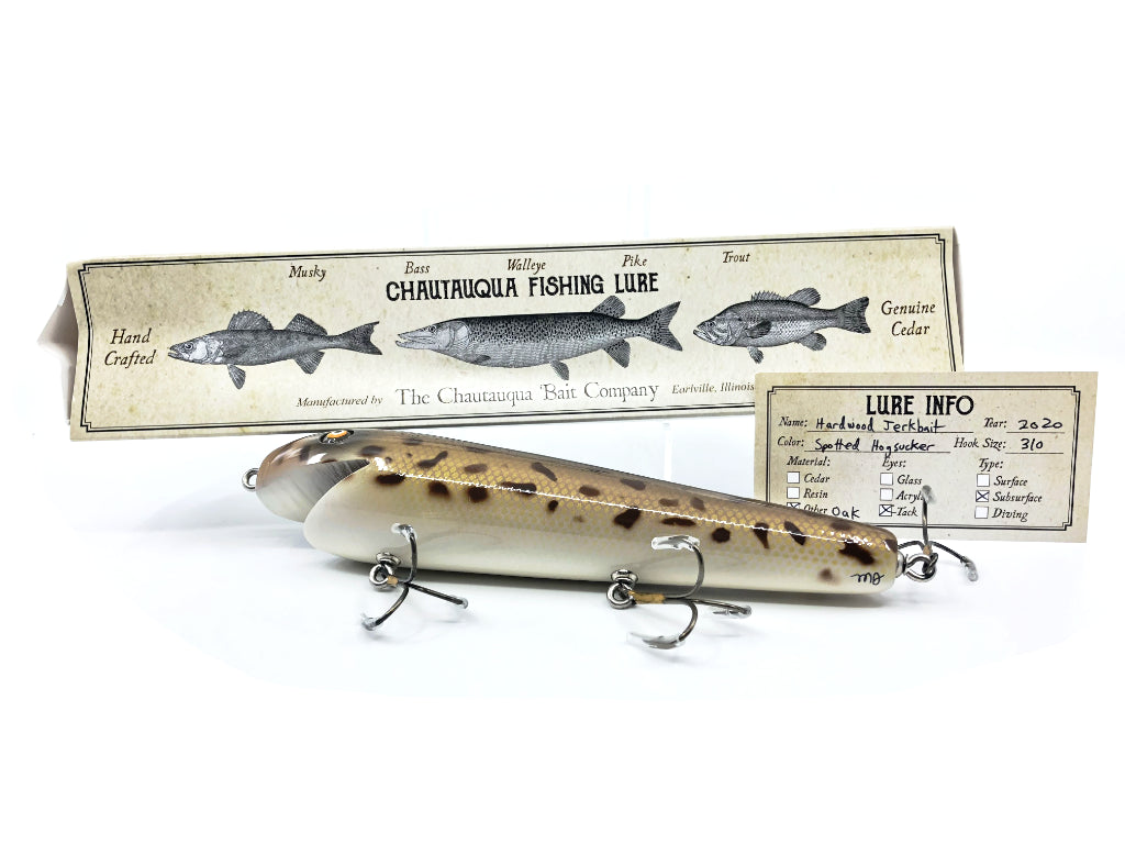 Chautauqua Hardwood Musky Jerkbait in Spotted Hogsucker Color