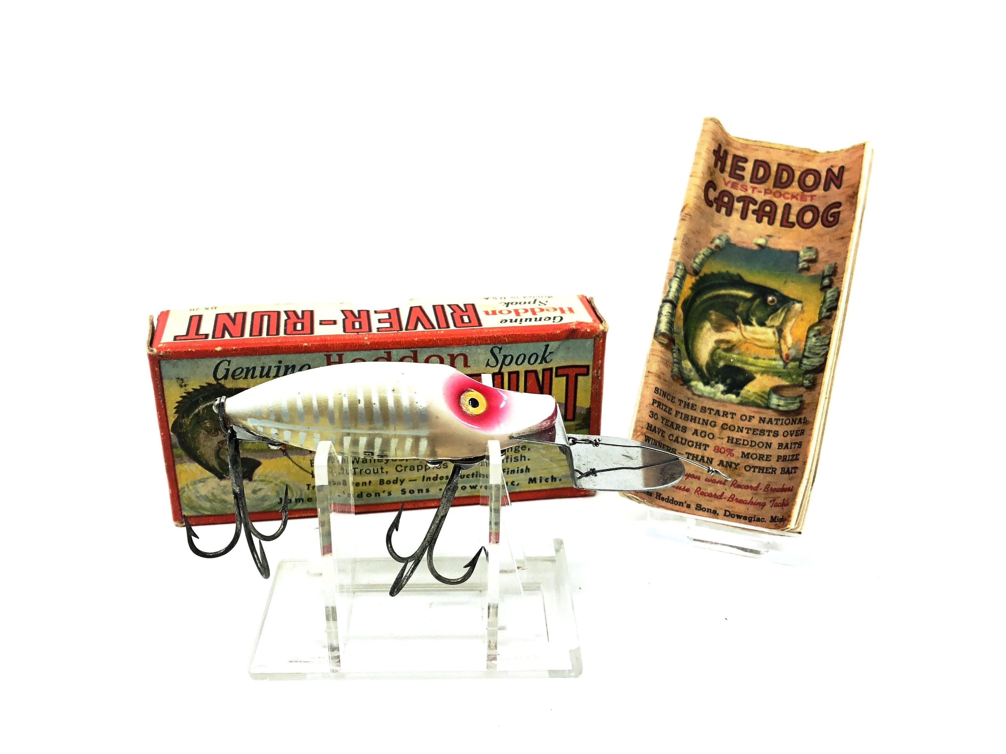 Leurre De Pêche Vintage Heddon River Runt Spook - Go-Deeper Avec Boîte Et Catalogue D'origine