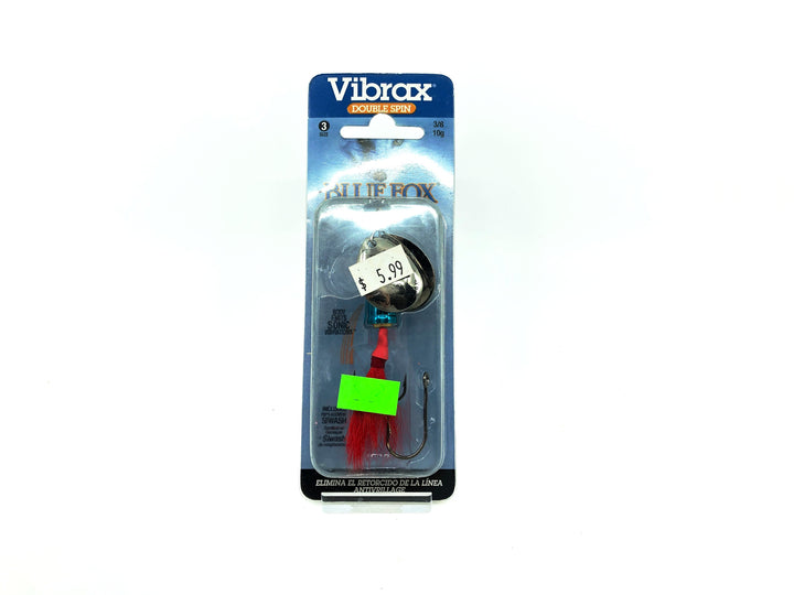 Vibrax Blue Fox Double Spin Size 3 Spinner New on Card Silver Blue Red Dressed
