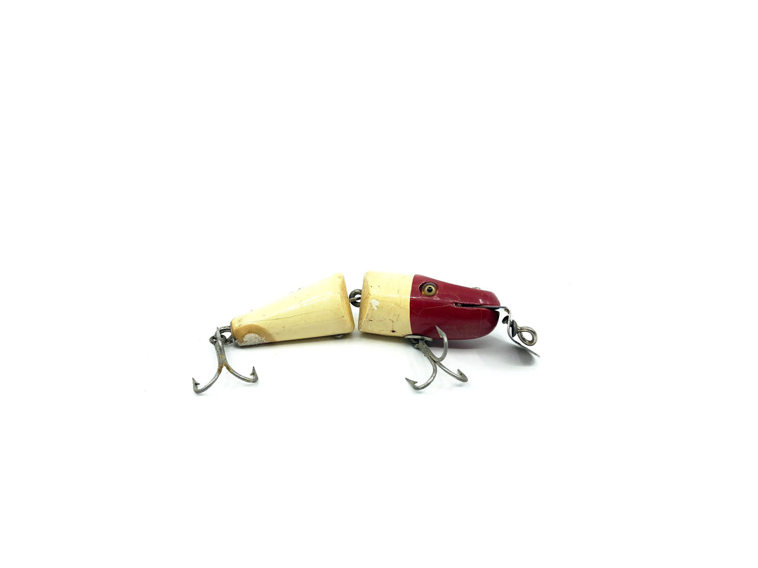 Creek Chub 2700 Baby Jointed Pikie Minnow in Red and White Color Wooden Lure Glass Eyes