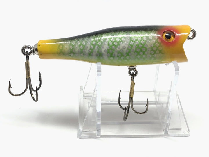 Chautauqua Glass Eyed Popper Wooden Lure in Green Freak Color