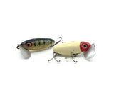 Two Arbogast Jitterbug Perch/Red White Colors