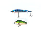 Bagley BANG-O-Lure in Green Yellow Orange Color and Unmarked Bagley Minnow Blue Silver and Black Stripes Color