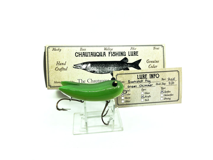 Chautauqua Special Order Wooden Broomstick Frog in Green Shimmer Color