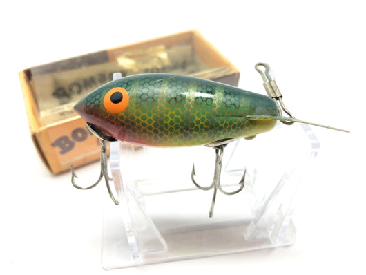 Vintage Wooden Bomber Lure Green Perch Color with Box and Paperwork