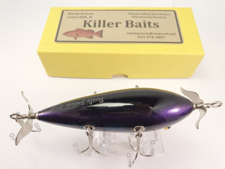 Rusty Jessee Killer Baits Five Hook Minnow in Green Purple Swirl Color