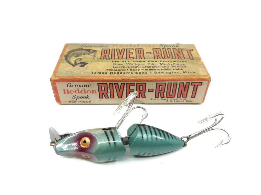 Heddon Jointed River Runt 9330 XRG Green Shore Minnow Color with Box and Catalog