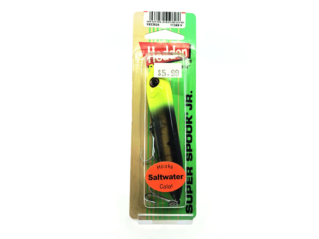 Heddon Super Spook Jr Black Chartreuse Gold Insert Saltwater Color 24