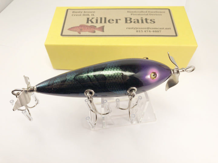 Rusty Jessee Killer Baits Five Hook Minnow in Green Purple Swirl Color