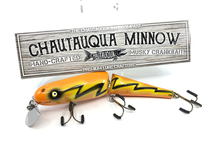 Jointed Chautauqua 8" Minnow Musky Lure Special Order Color "Orange Bolt"