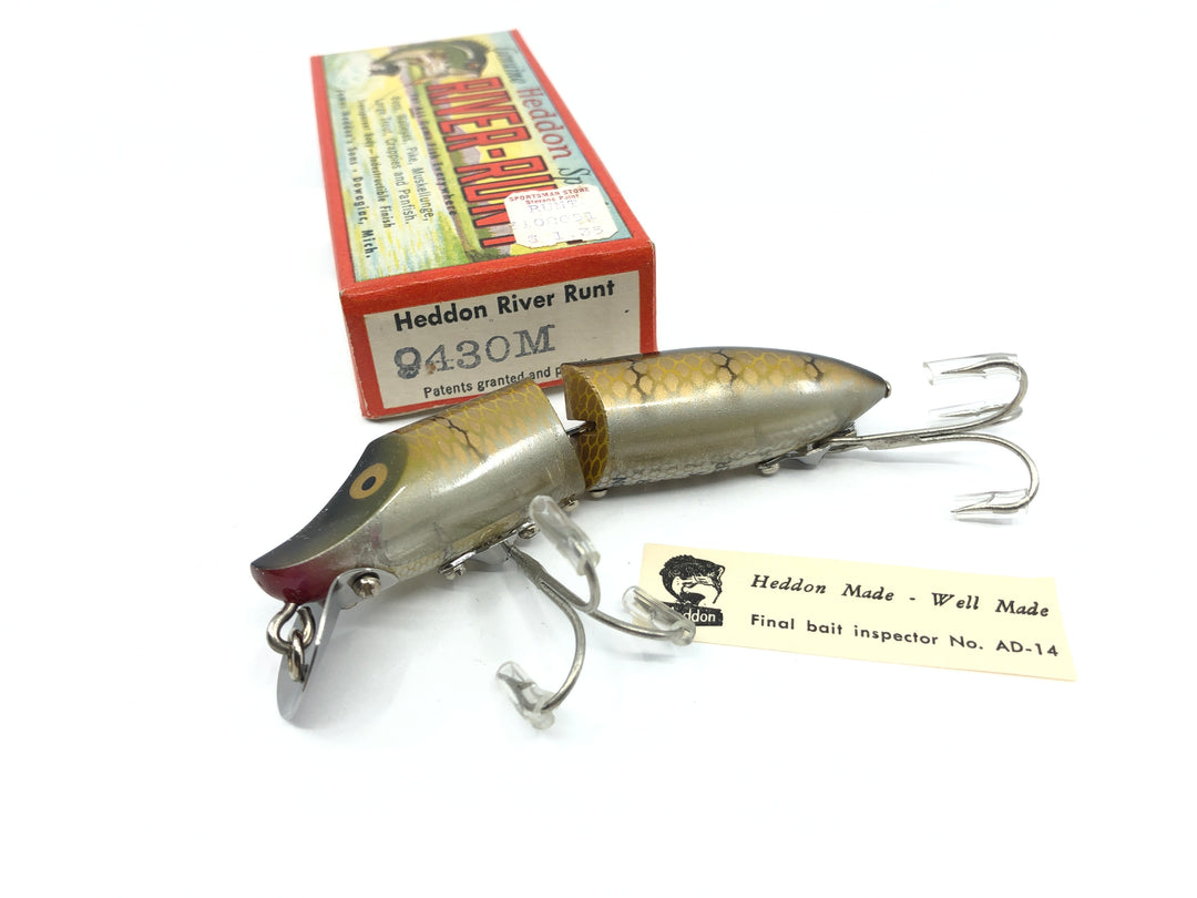 Heddon Jointed Floater River Runt 9430 M Pike Scale Color with Box and Papers / Inspection Tag