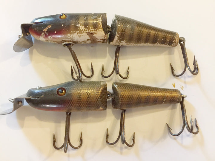 Creek Chub Wooden Glass Eyed Jointed Pikies Lot of Two 2600