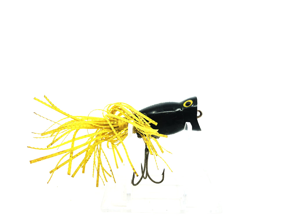 Arbogast Hula Popper Black with Yellow Skirt
