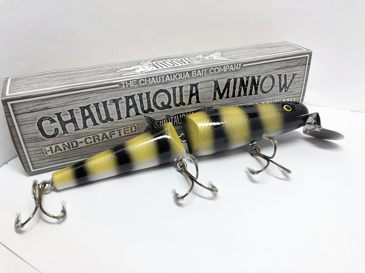 Jointed Chautauqua 8" Minnow Musky Lure Special Order Color "Jail Bird / Killer Bee"