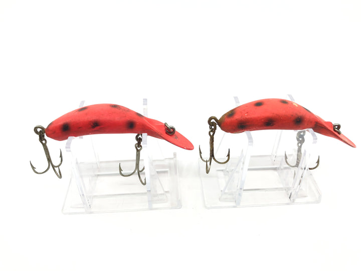 Lot of Two Heddon Tadpolly Spook Fluorescent Red with Black Dots Lures
