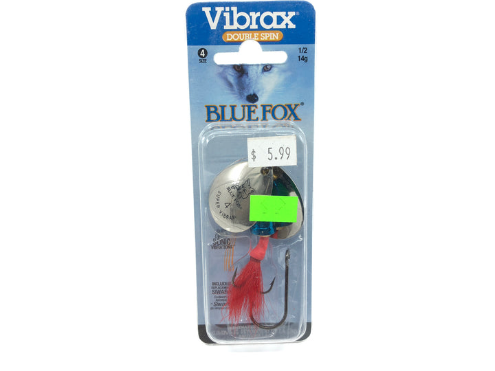 Vibrax Blue Fox Double Spin Size 4 Spinner New on Card Silver Blue Red Dressed