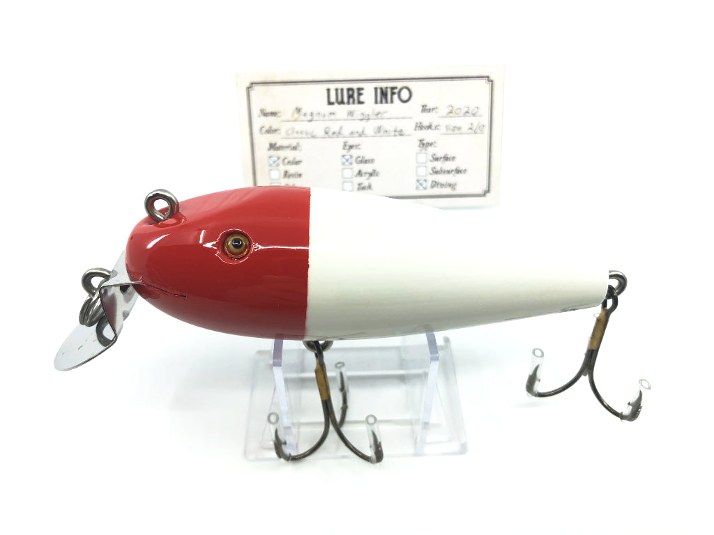 Chautauqua Wooden Glass Eye Magnum Wiggler Classic Red and White Color Custom Lure