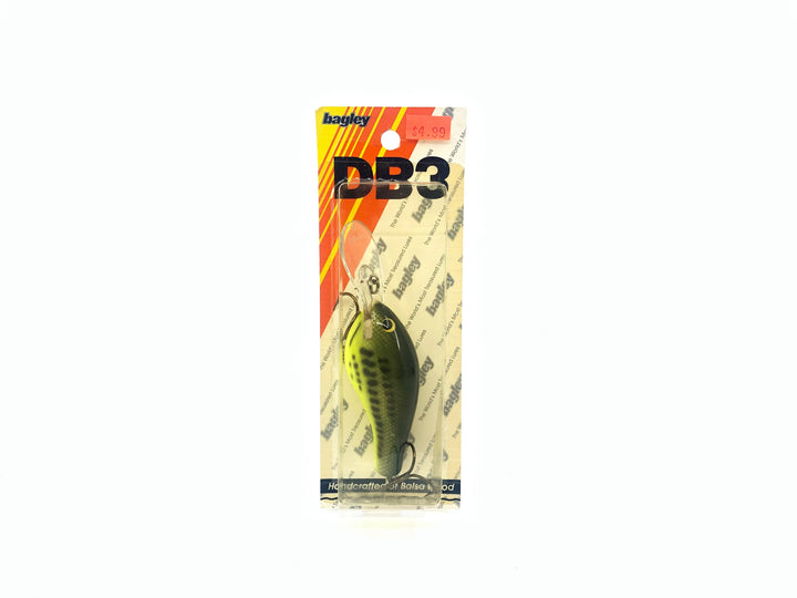 Bagley Diving B3 DB3-LB9 Little Bass on Chartreuse Color New on Card Old Stock Florida Bait