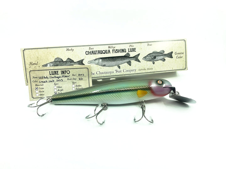 Solid Body Chautauqua 8" Minnow Musky Lure, 2023 Creek Chub Color