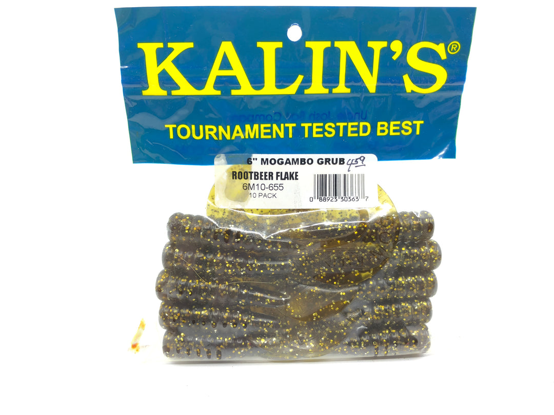 Kalin’s 10 Pack of 6" Mogambo Grub Tails Root Beer Flake Color