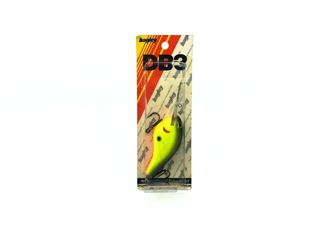 Bagley Diving B3 DB3-09 Black on Chartreuse Color New on Card Old Stock Florida Bait