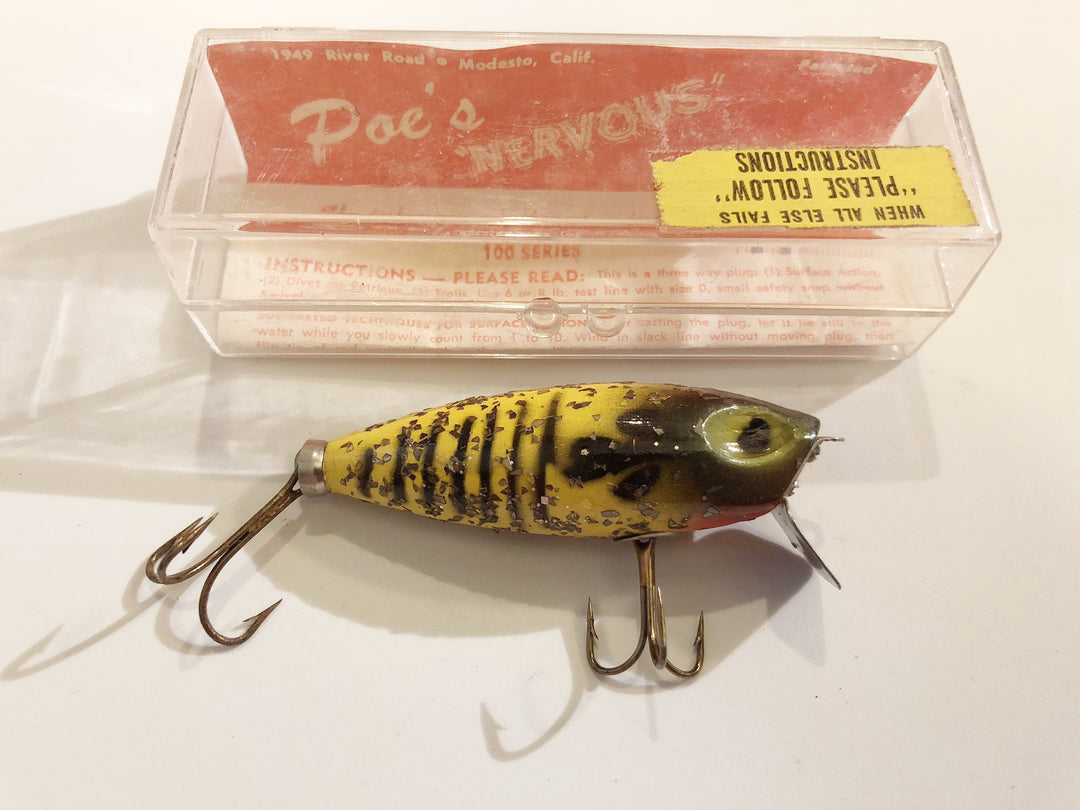 Poe's Nervous Miracle New in Box Vintage Wooden Bait 113S Yellow Jacket with Sparkles Color