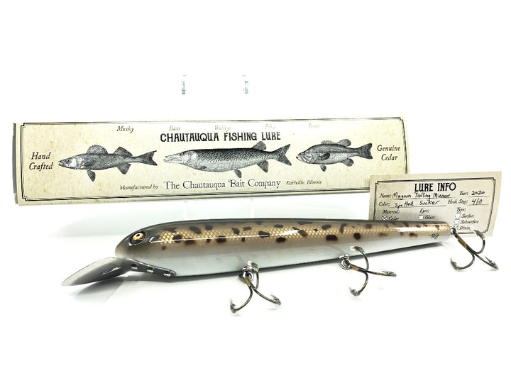 Chautauqua Special Order Wooden Magnum Trolling Minnow in Spotted Sucker Color 2020