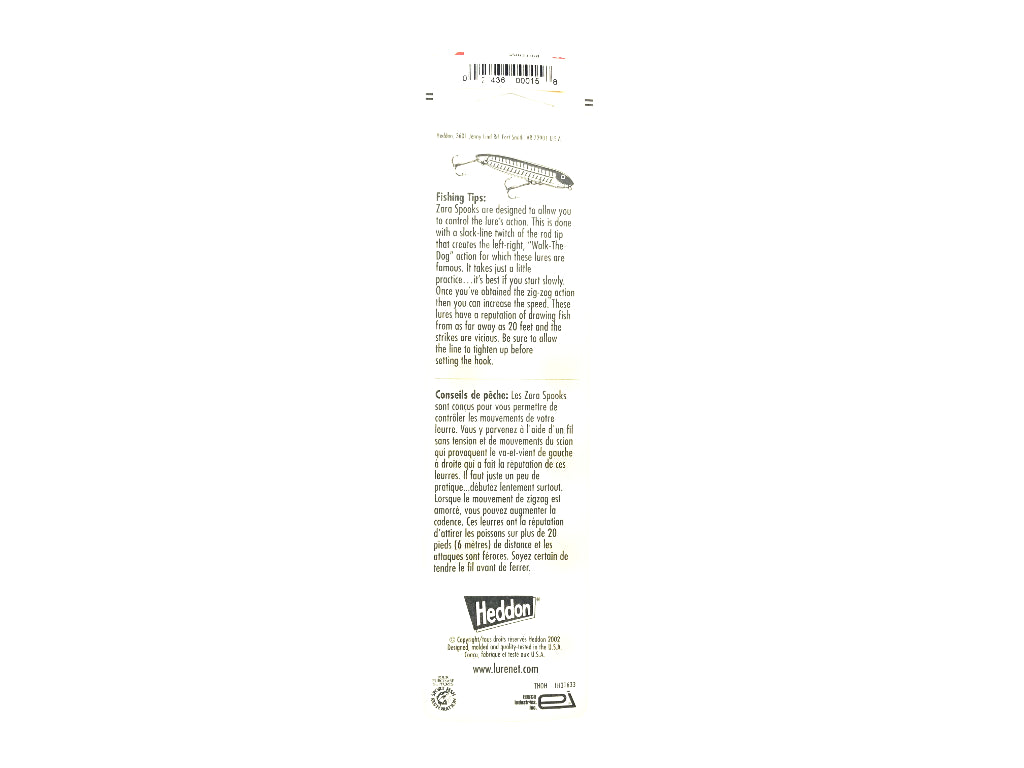 Heddon Original Zara Spook BF Bullfrog Color New on Card