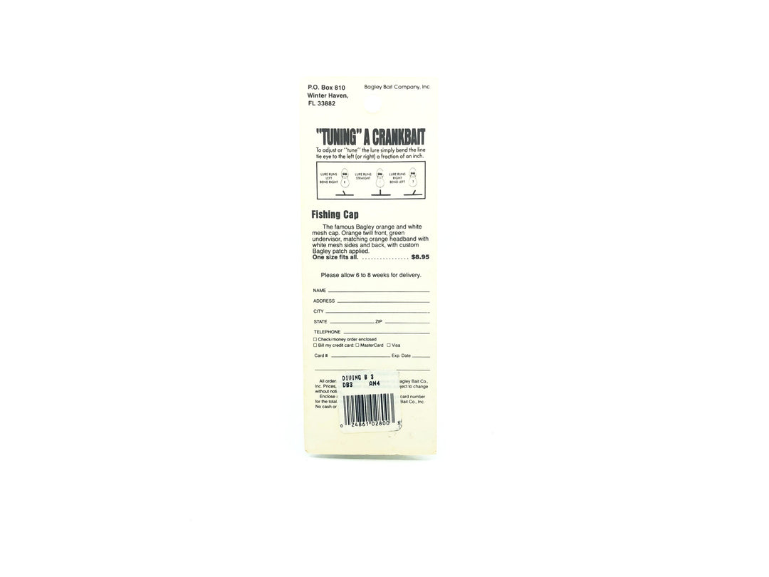 Bagley Diving B3 DB3-AN4 Anchovy on White Color New on Card Old Stock Florida Bait.