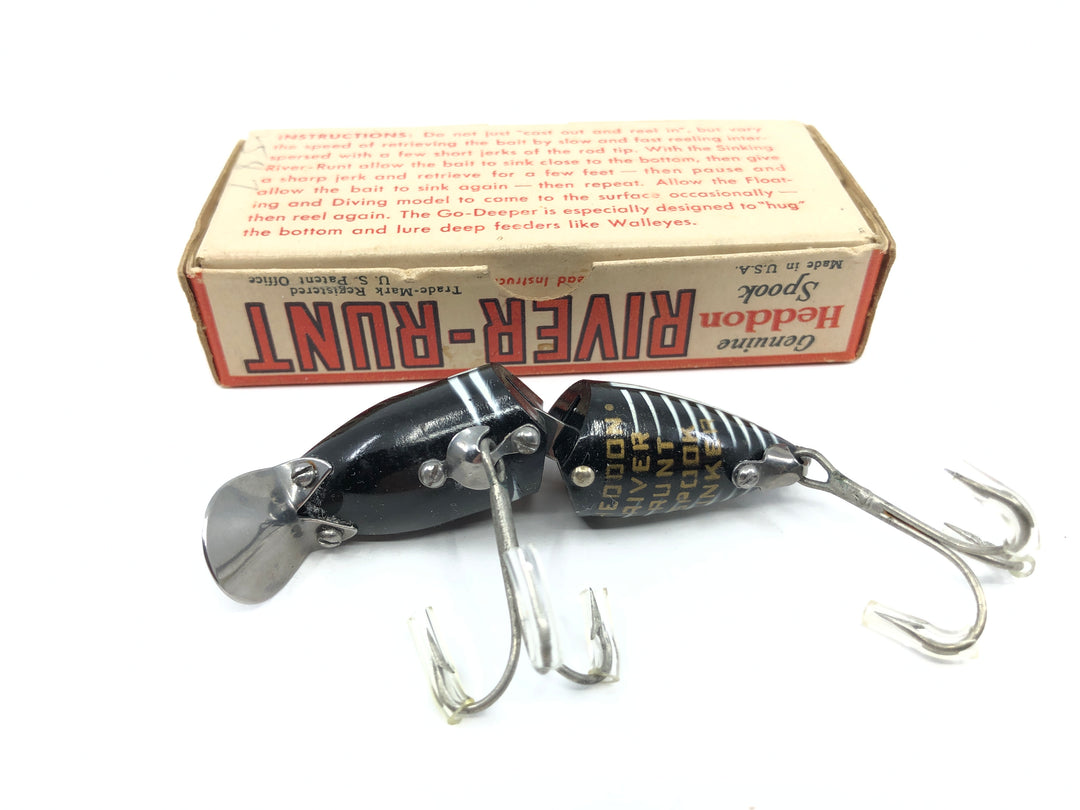 Heddon Jointed Sinking River Runt 9330 XBW Black Shore Color with Box and Catalog