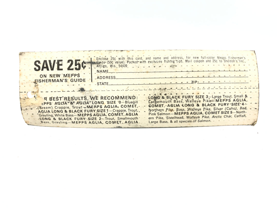 Vintage Sheldon's Mepps Killer Aglia Long 5 with Minnow on Card