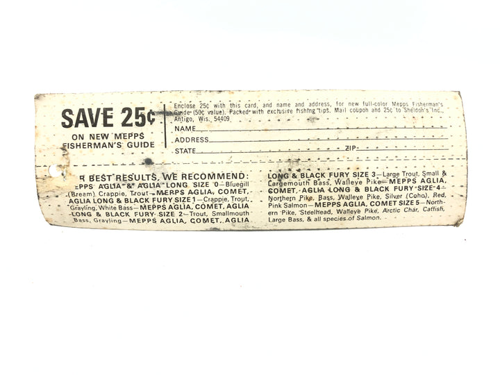 Vintage Sheldon's Mepps Killer Aglia Long 5 with Minnow on Card